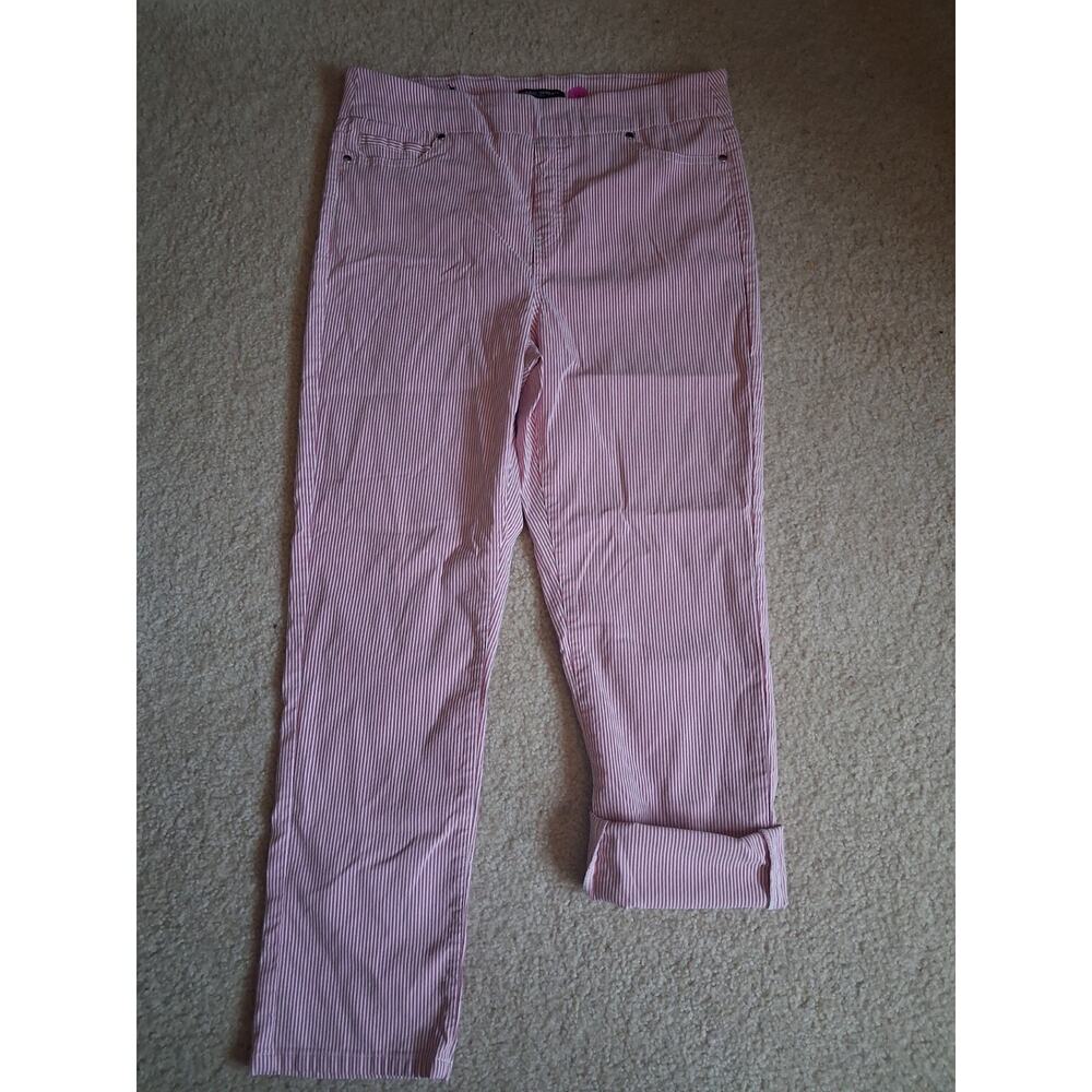 Mario Serrani Pink White Striped Cropped Pants Women Flat Front Rayon Blend